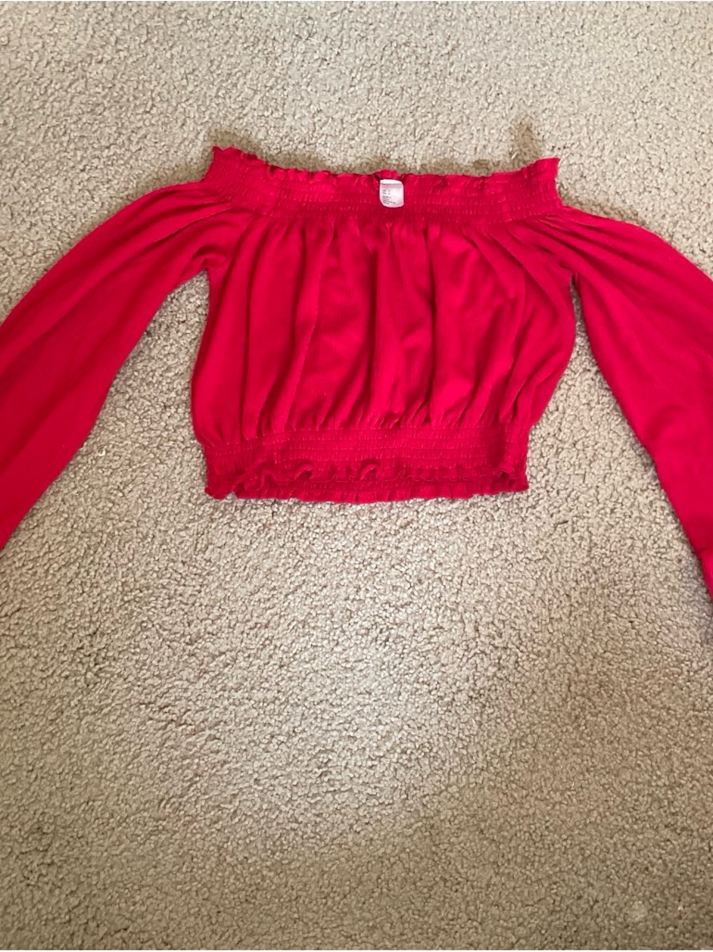 Forever 21 Red Off-Shoulder Long Sleeve Crop Top